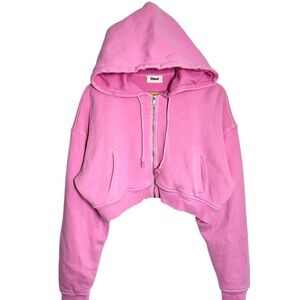 Elwood Babydoll Cropped Full Zip Hoodie Womens Pink M Thermal Waffle Lined Crop